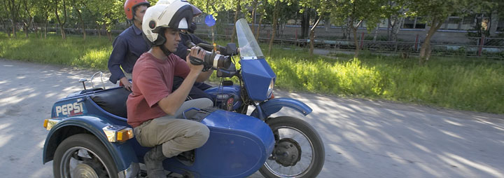 GlobeRiders Partner Sterling Noren filming in Irbit, Russia, home of Ural motorcycles.